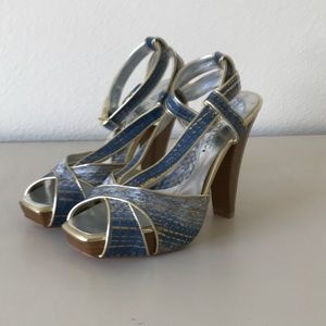 Jessica Bennett Ankle Strap Blue Gold sz 7